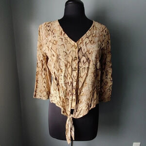 Leighton Crop Snakeskin Print Long Sleeve Top